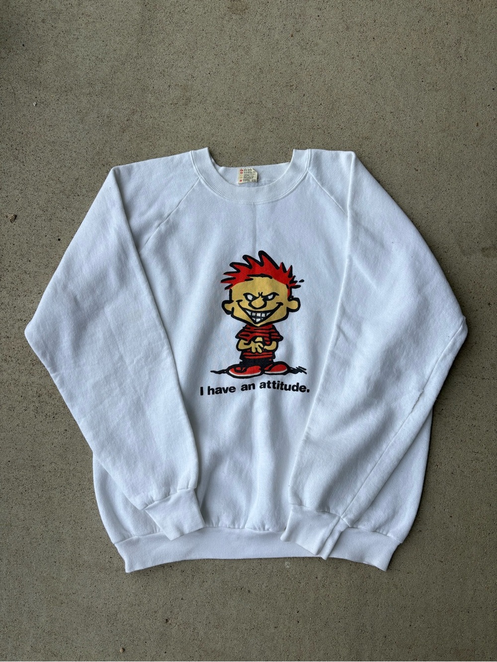 Vintage 90s Bootleg Calvin and Hobbs Attitude Crewneck Sweatshirt XL